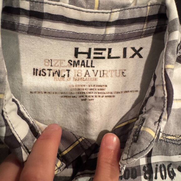 Helix Grey Plaid Button Up Short Sleeve Boys Dress Shirt Size Small - Picture 3 of 4